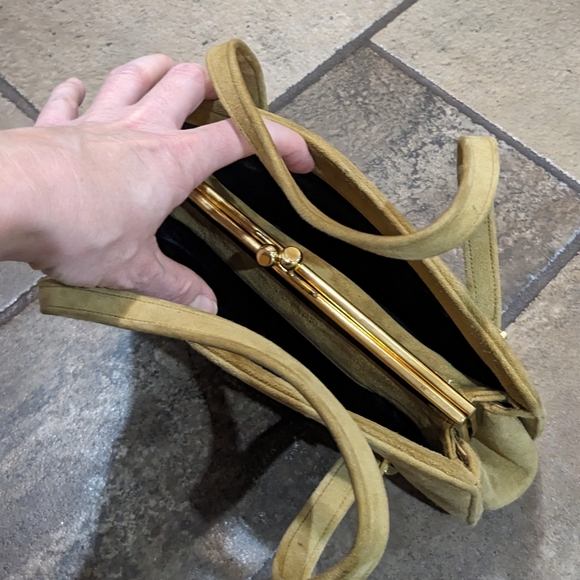 Vintage 60's Suede Structured Top Handle All Suede Satchel Bag Camel - Picture 7 of 10